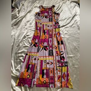 Vintage y2k Mod Abstract Geometric Multicolor Maxi Dress Mad Men Size 12 MCM